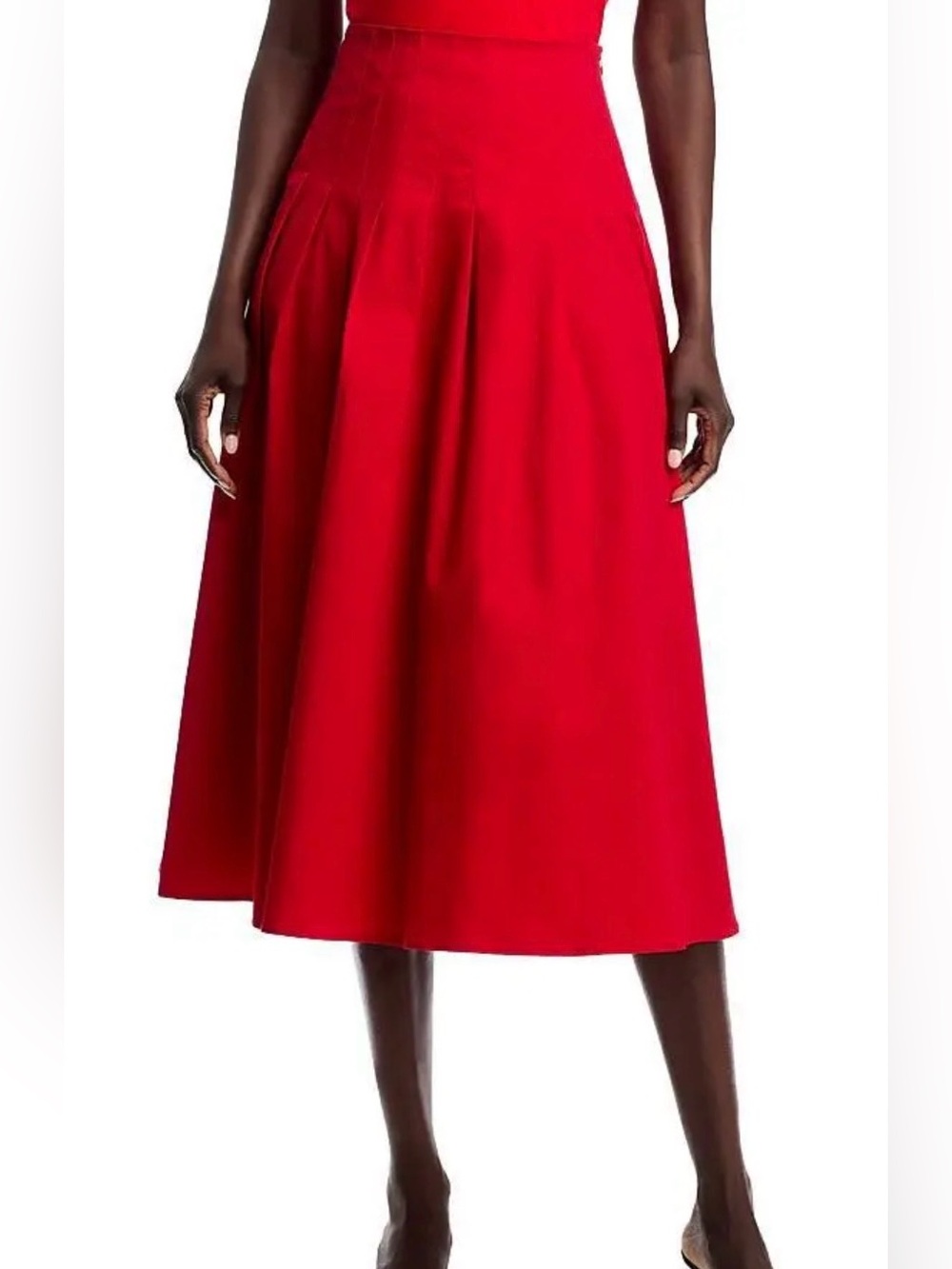 NWT AQUA Panel Midi Skirt Red Size M